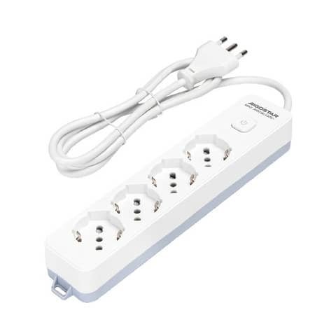 Multipresa con interruttore 16A – cavo 1,5 m – bianco e grigio Aigostar a 4 vie P40 – 281755