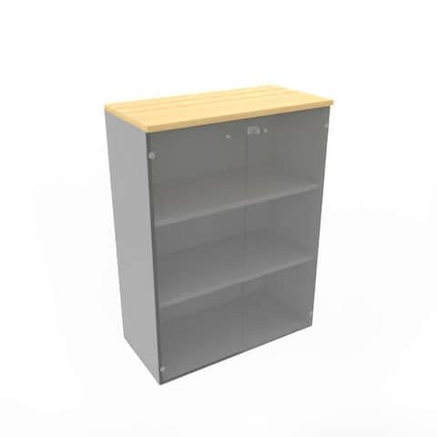 Armadio medio con ante vetro fumè, top faggio scocca trama antracite 90x45xH.123,2 cm – ECEM90V-FA-TA-GE