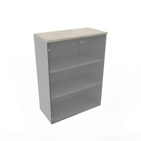 Armadio medio con ante vetro fumè, top cemento scocca trama antracite 90x45xH.123,2 cm – ECEM90V-CL-TA-GE
