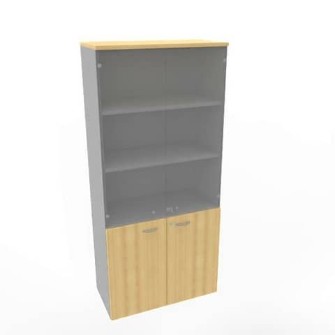 Armadio alto con ante basse faggio e alte in vetro scocca trama antracite 90x45xH.200 cm – ECE490V-FA-TA-GE