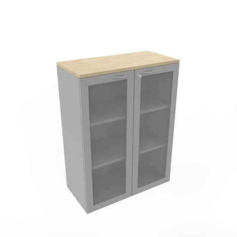 Armadio medio ante vetro telaio MDF, top rovere scocca trama antracite 90x45xH.123,2 cm – ECEM90T-RK-TA-V3