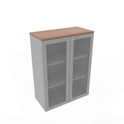 Armadio medio ante vetro telaio MDF, top noce canaletto scocca trama antracite 90x45xH.123,2 cm – ECEM90T-NO-TA-V3