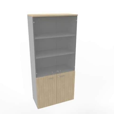 Armadio alto con ante basse rovere e alte in vetro scocca trama antracite 90x45xH.200 cm – ECE490V-RK-TA-GE