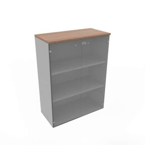 Armadio medio con ante vetro fumè, top noce canaletto scocca trama antracite 90x45xH.123,2 cm – ECEM90V-NO-TA-GE