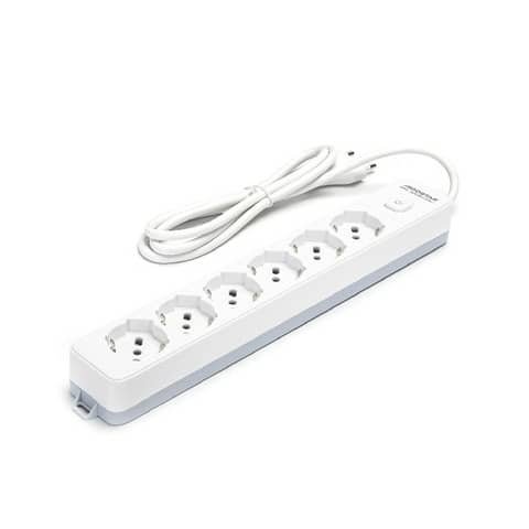 Multipresa con interruttore 16A – cavo 1,5 m – bianco e grigio Aigostar a 6 vie P40 – 281816