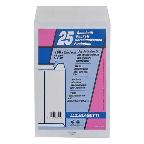 Busta a sacco Blasetti Self bianco – 80 g/m2 – in conf. 25 buste – 160×230 mm 535