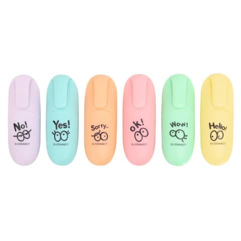 Set mini evidenziatori Q-Connect Joyful Pastel 1-5 mm – colori pastello assortiti – conf. 6 pezzi – KF17419