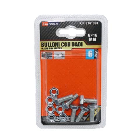 Bulloni con dadi Emi M6 x 16 mm – conf. 6 pezzi – 8101388