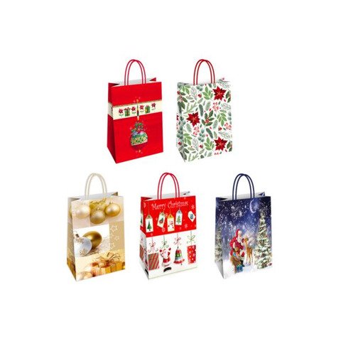 Borsa shopper Florio Carta Christmas fantasie natalizie assortite – formato 26x12x35 cm – conf. 25 pz – 73365