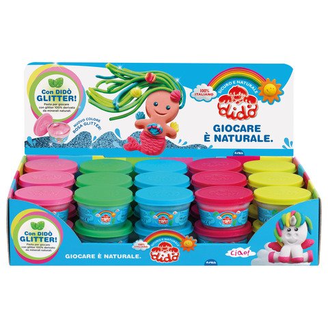 Espositore 30 barattoli 100 g di pasta modellabile Didò Glitter – colori assortiti – F346700