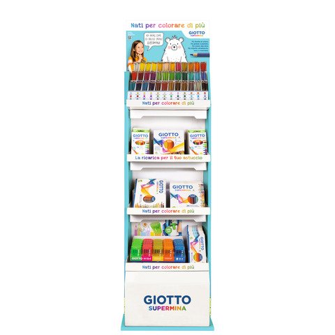 Espositore 99 matite colorate Giotto Supermina varie + pennarelli New Turbocolor 209x44x50 cm – F947200