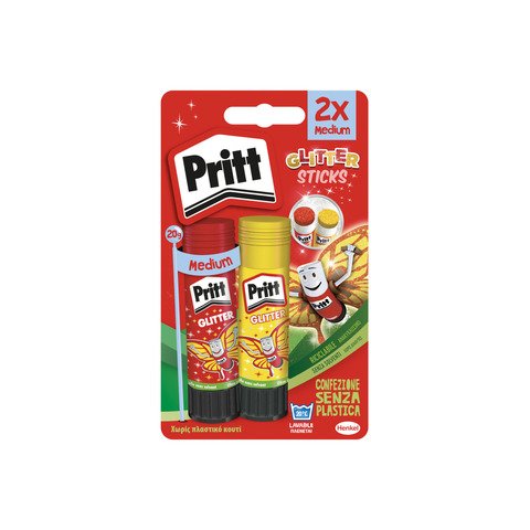 Espositore 12 blister da 2 colle Stick Pritt Glitter 20 g – colori assortiti – 2744164