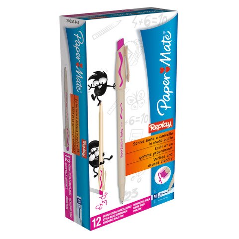 Penna a sfera cancellabile Paper Mate Replay in conf. da 12 penne rosa S0851441