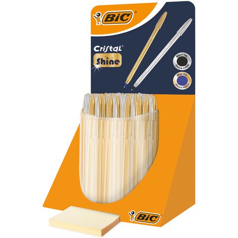 Espositore da banco 40 penne a sfera Bic Cristal fusto oro e argento – inchiostro blu e nero – 9213381