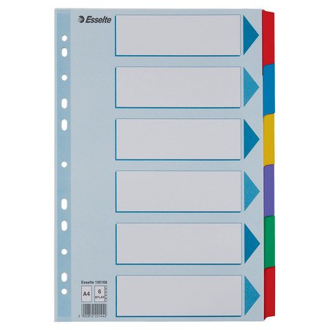 Divisori intercalari Esslete Mylar A4 – conf. 20 ff da 6 tasti colorati cad. – 100168