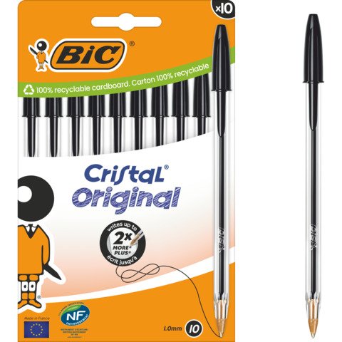 Penna a sfera BIC Cristal Original 1 mm nero – conf. 10 pz – 516353