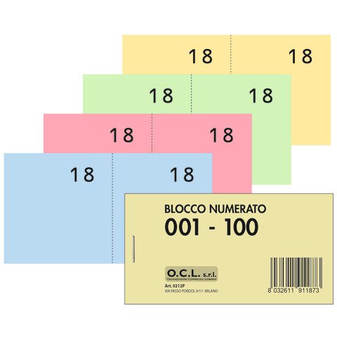Blocchi lotteria Madre/Figlia O.C.L. – serie numerata da 1 a 100 – 4 colori assortiti – conf. 40 pz – 0212P