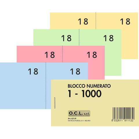 Blocchi lotteria Madre/Figlia O.C.L. – serie numerata da 1 a 1000 – 4 colori assortiti – conf. 40 pezzi – 0213P