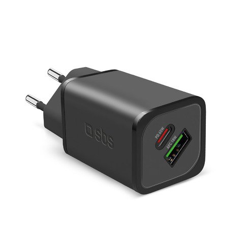 Caricatore da parete SBS GaN 65W 1xType C PD 65W+ 1xUSB AFC 18W  – GaN. Split 45W +18W – nero – TETRGANUSBCPD65W