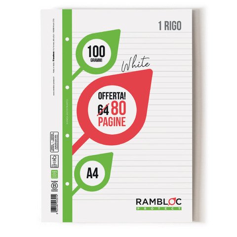 Blocco Collato Rambloc rinforzato 21×29,7 cm – 40 ff 80 g – conf. 4 pz – 1R – 90500203