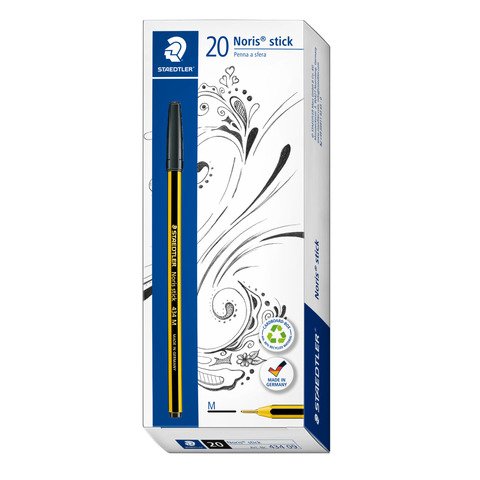 Penna a sfera Staedtler Noris Stick 434 punta F nero – conf. 20 pz – 434 F-09