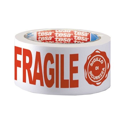 Nastro stampato trasparente Tesa con scritta ”Fragile + Sigillo garanzia” – 66 m x 50 mm – 07024-00018-03
