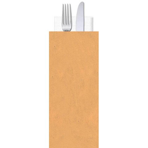 Buste porta posate in carta paglia neutra politenata Le Nappage con tovagliolo 2 veli conf. 500 pz 11×25 cm