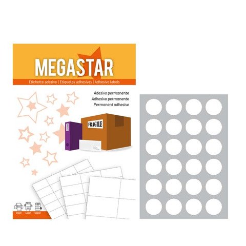Etichette bianche rotonde con margini Megastar 24 et./foglio conf. da 100 fogli d.40 mm – LP4MS-40