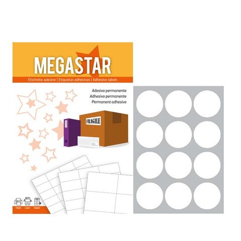 Etichette bianche rotonde con margini Megastar 12 et./foglio conf. da 100 fogli d.60 mm – LP4MS-60