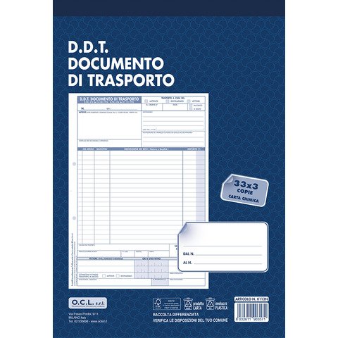 Blocco DDT Mittente/Destinatario/Vettore O.C.L. 33×3 copie 210×300 mm – 0113