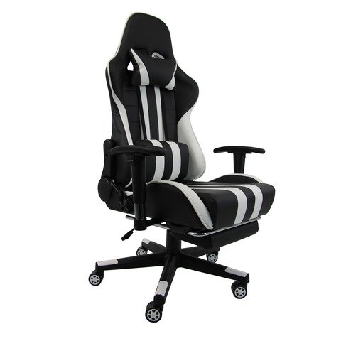Poltrona gaming Unisit CH braccioli reg. e poggiapiede nero rivestimento in sky nero/bianco – CHJUV