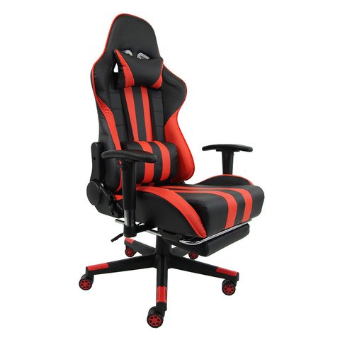 Poltrona gaming Unisit CH braccioli reg. e poggiapiede nero rivestimento in sky nero/rosso – CHMIL