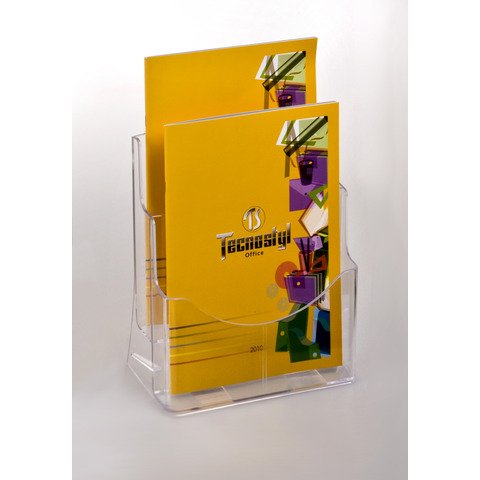 Porta brochure/cataloghi da banco in PS trasparente Tecnostyl A4 due tasche – LH002