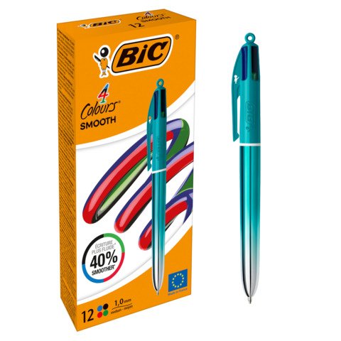 Penna a sfera a scatto BIC 4 Colours 1 mm in conf. 12 pezzi Smooth Gradient Verde Acqua – 524092