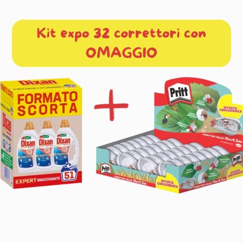 Kit composto da 3 espositori di 32 correttori a nastro Pritt Compact Flex Roller