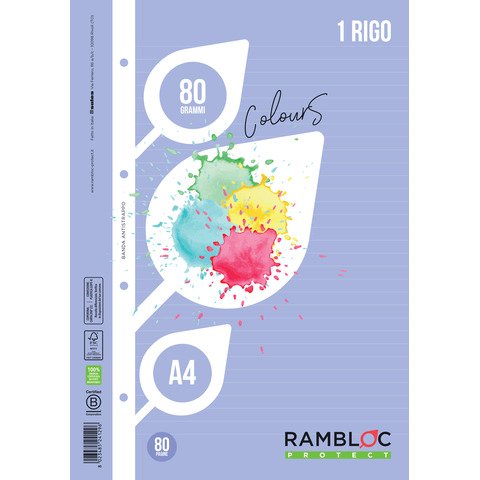 Ricambio rinforzato quaderni ad anelli Rambloc Formato A4 colore azzurro – 1 rigo – 90524129