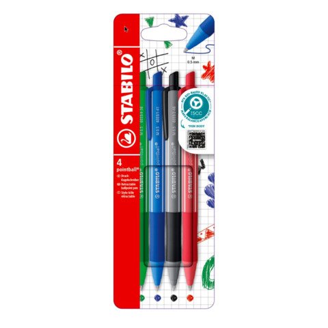 Penna a sfera a scatto Stabilo Pointball Colorful 0,5 mm assortiti – conf. 4 pezzi – 6033/4