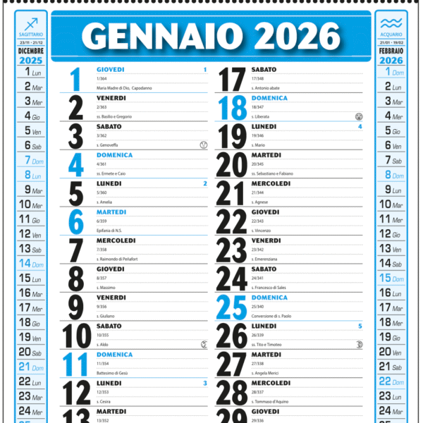 Calendario Mini olandese multicolor Stampa Serigrafica 1 Colore