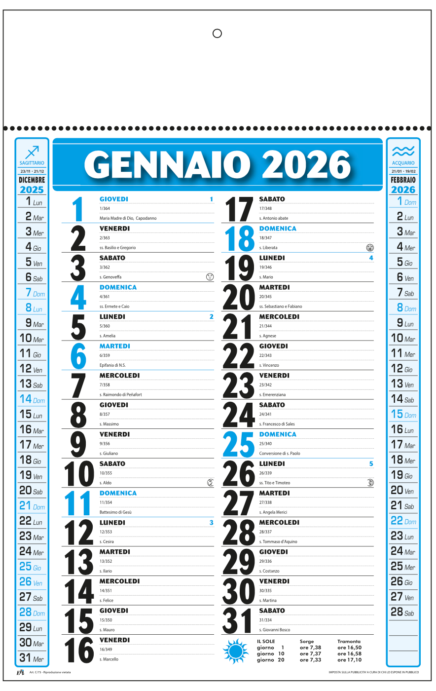 Calendario Mini olandese multicolor Stampa Serigrafica 2 Colore