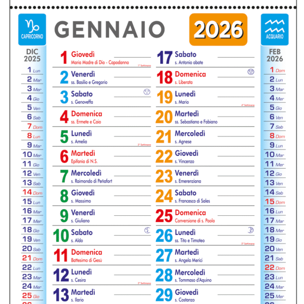 Calendario olandese multicolor – 12 fogli Stampa Serigrafica 1 Colore