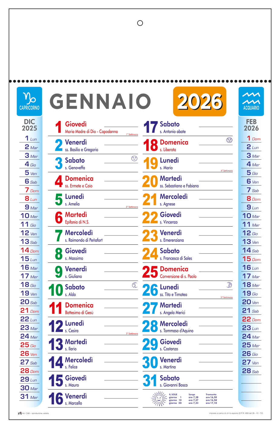 Calendario olandese multicolor – 12 fogli Stampa Serigrafica 3 Colore