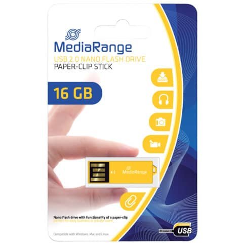 Chiavetta USB 2.0 nano – 16 Gb Media Range giallo MR976