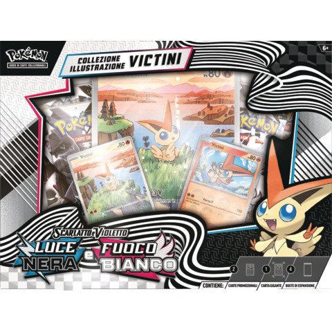 Set Pokémon Scarlatto e Violetto 10.5 Luce Nera e Fuoco Bianco collezione Illustrazione Victini (IT) – PK10029-I