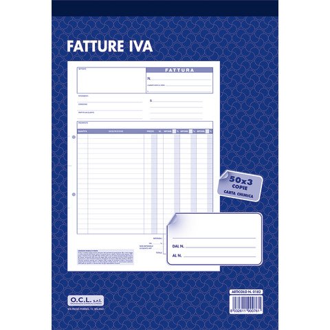 Blocco fatture IVA O.C.L. 21×30,5 cm 50×3 copie – 0182