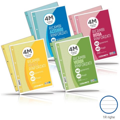 Ricambi rinforzati colorati Blasetti per quaderni ad anelli A4 80 g/m_ – 40 ff – 1R – giallo – 7812