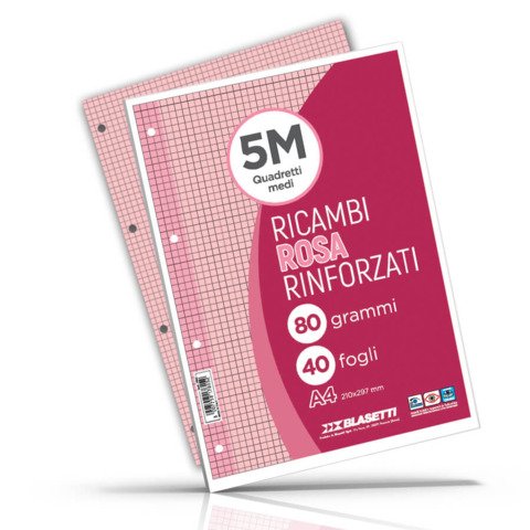 Ricambi rinforzati colorati Blasetti per quaderni ad anelli A4 80 g/m_ – 40 ff – 5 mm – rosa – 7805