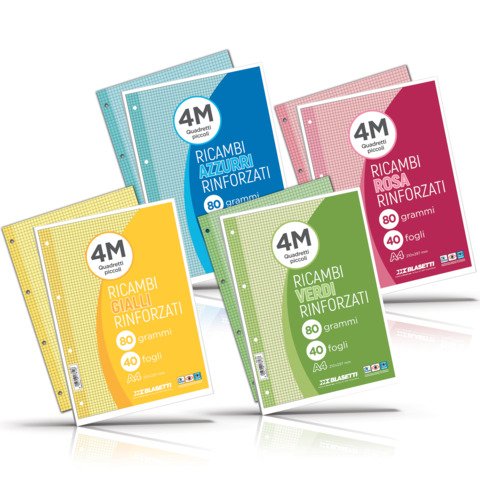 Ricambi rinforzati colorati Blasetti per quaderni ad anelli A4 80 g/m_ – 40 ff – 4 mm – azzurro – 7807