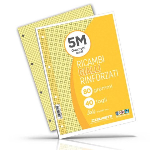 Ricambi rinforzati colorati Blasetti per quaderni ad anelli A4 80 g/m_ – 40 ff – 5 mm – giallo – 7811