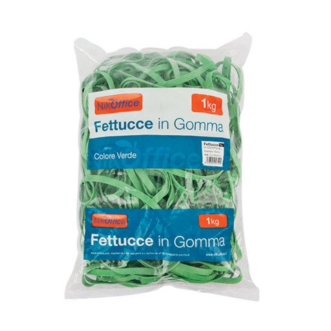 Fettucce in gomma verde 8 mm Nikoffice in busta da 1 Kg – ¯ 170 mm – 06NIK031/1