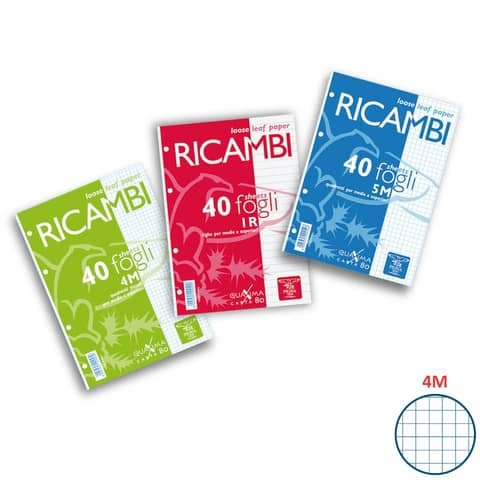 Ricambi per quaderni Maxima Pigna a 4 fori 80 g/m² A4 4mm Conf. 40 fogli – 00629034M